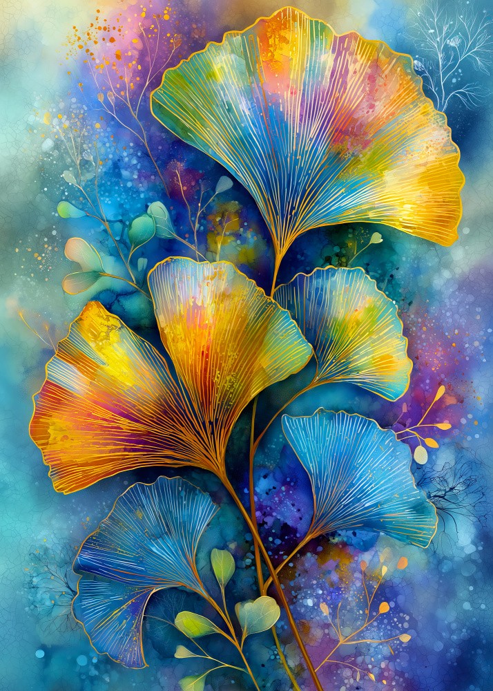 Painterly florals Evergreen Ginkgo Biloba 5
