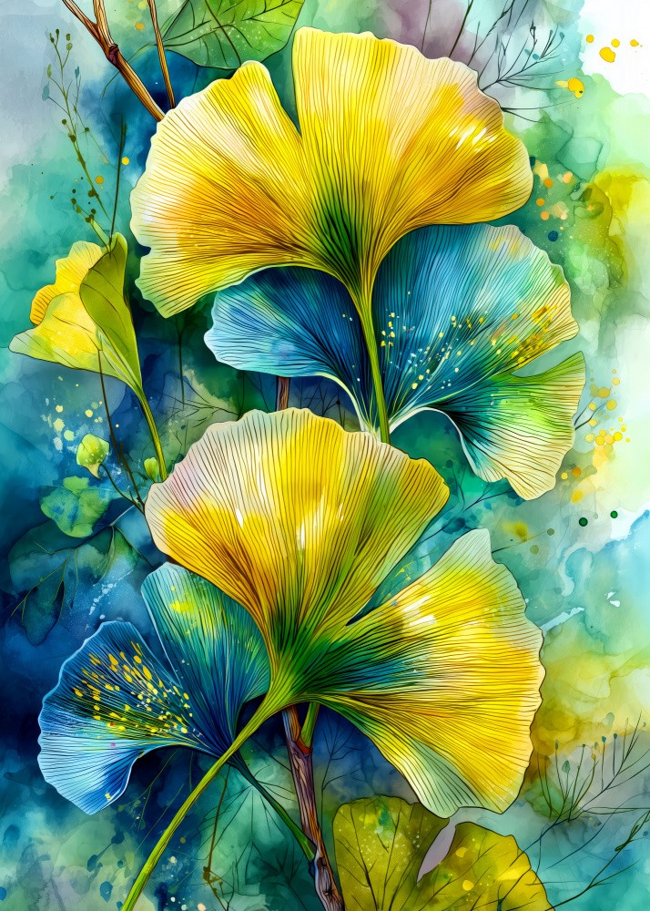 Painterly florals Evergreen Ginkgo Biloba 7