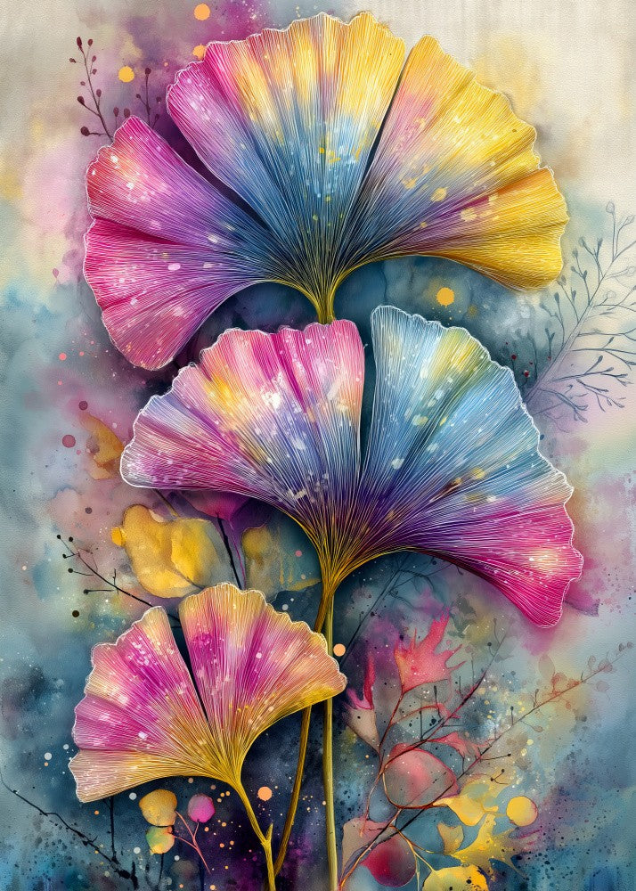 Painterly florals Evergreen Ginkgo Biloba 11
