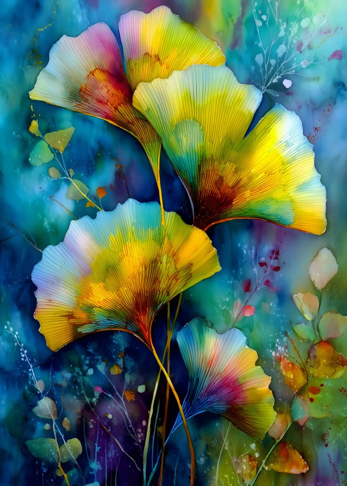 Painterly florals Evergreen Ginkgo Biloba 13