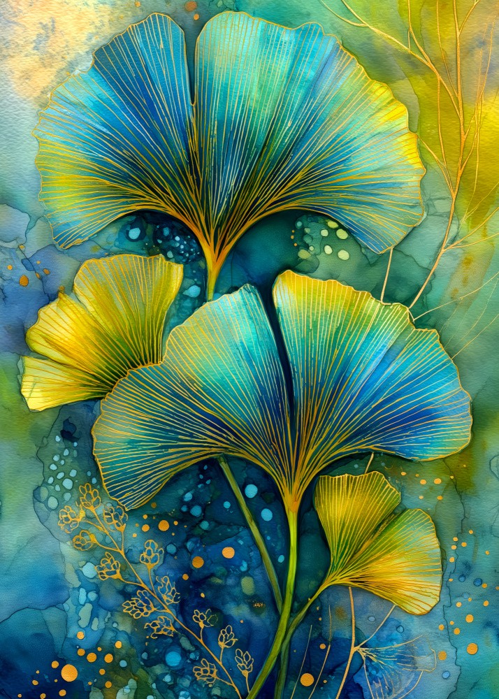 Painterly florals Evergreen Ginkgo Biloba 12