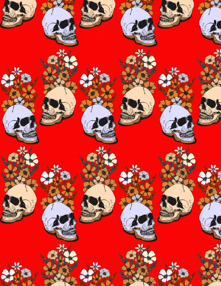 Red Skull And Flowers