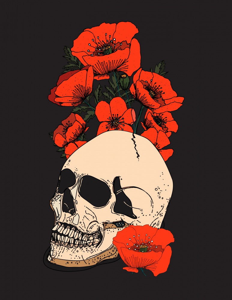 Skull And Flowers Poppies