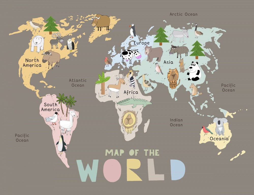 Map of the World with Cute Animals