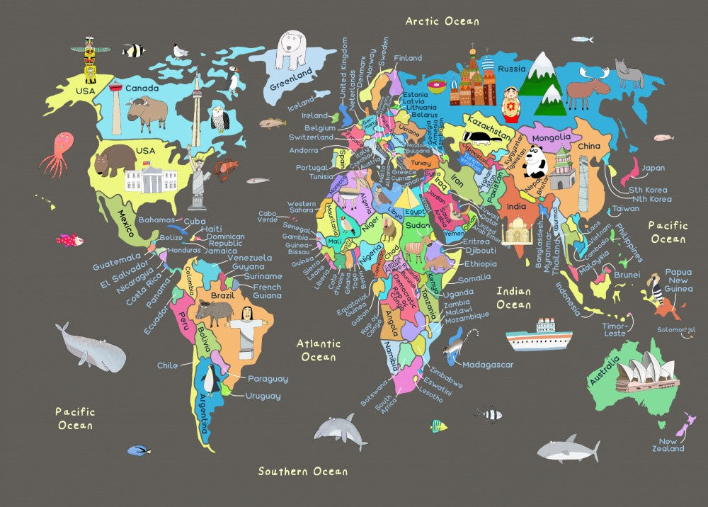 Educational Illustrated Map of the World for Kids