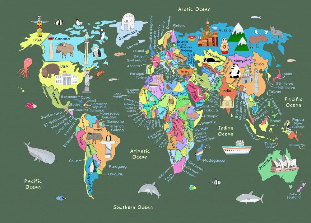Educational Illustrated Map of the World for Kids