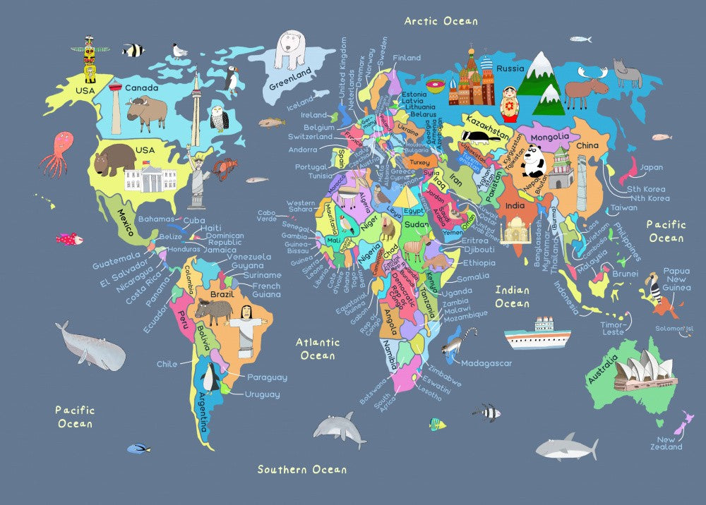 Educational Illustrated Map of the World for Kids