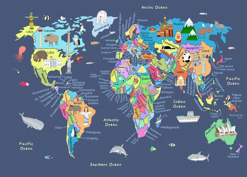 Educational Illustrated Map of the World for Kids