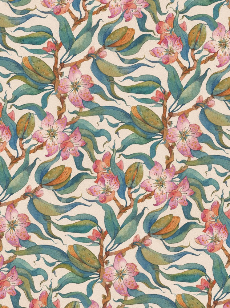 Bitter Almond Watercolor Wallpaper Floral Blossom Handpainted Illustration