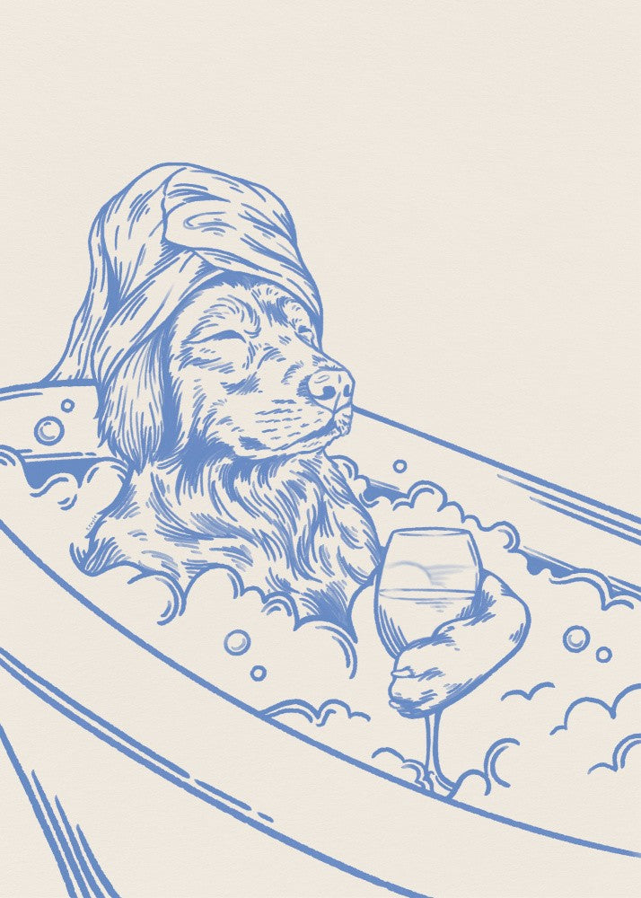 Badehund mit Wein (in Blau)