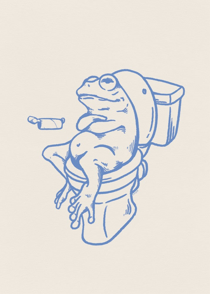 Frosch auf Toilette (in Blau)