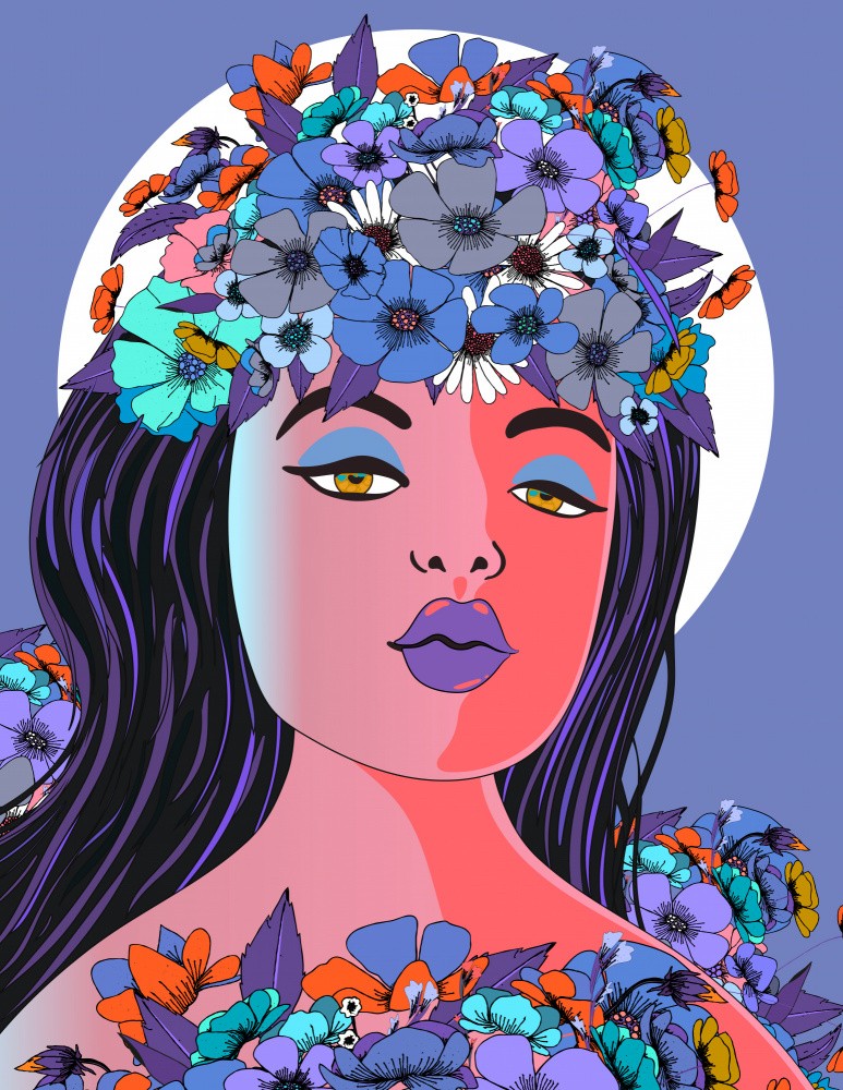 Frau mit Blumenkrone