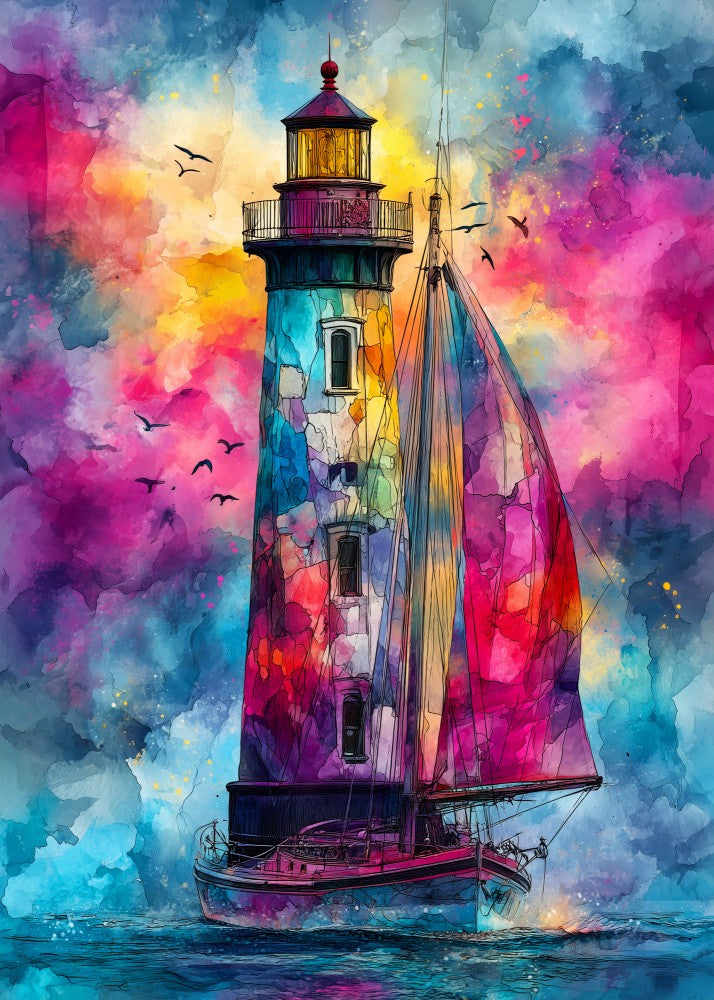 Nautica Sea Art Watercolor  Lighthouse and ship (6)