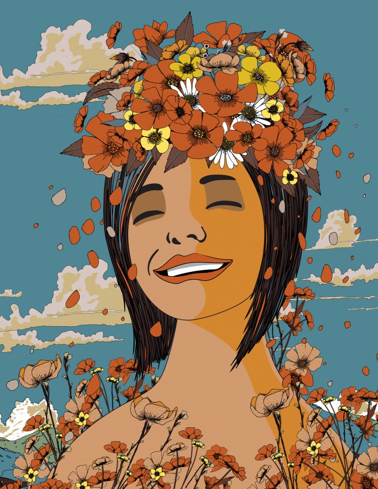 Crown Of Flowers Smiling Woman