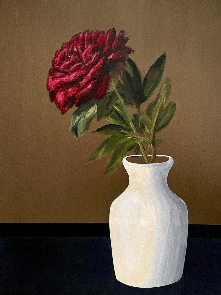 Peony in a White Vase - Red Peony Painting – Bold Floral Art in White Vase for Elegant Home, Office or Gift Interior - 011
