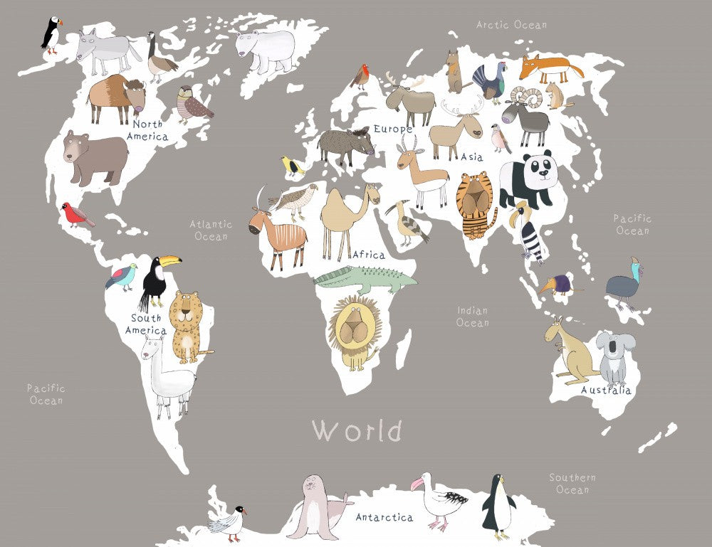 Illustrated Map of the World with Cute Animals