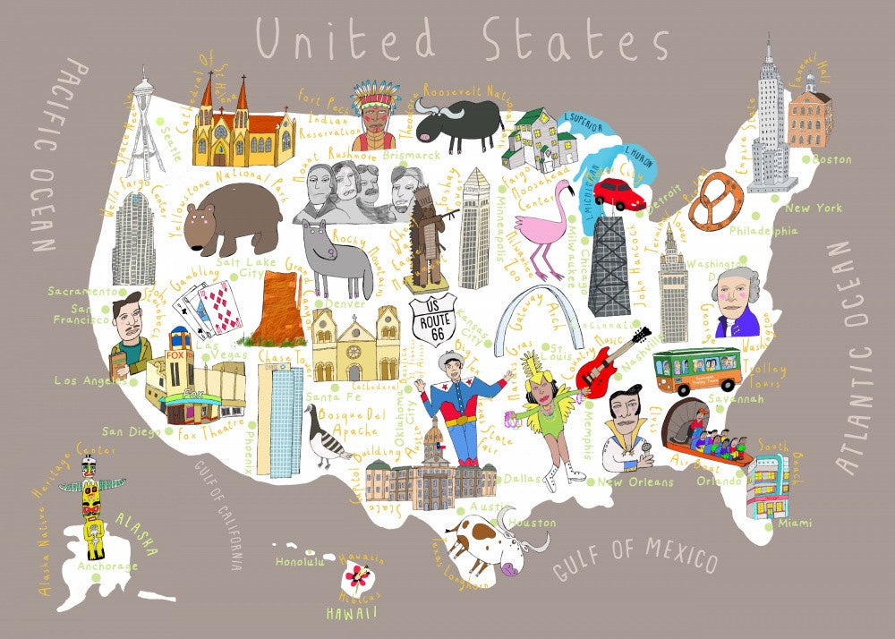 Illustrated Map of the USA by Artist Carla Daly
