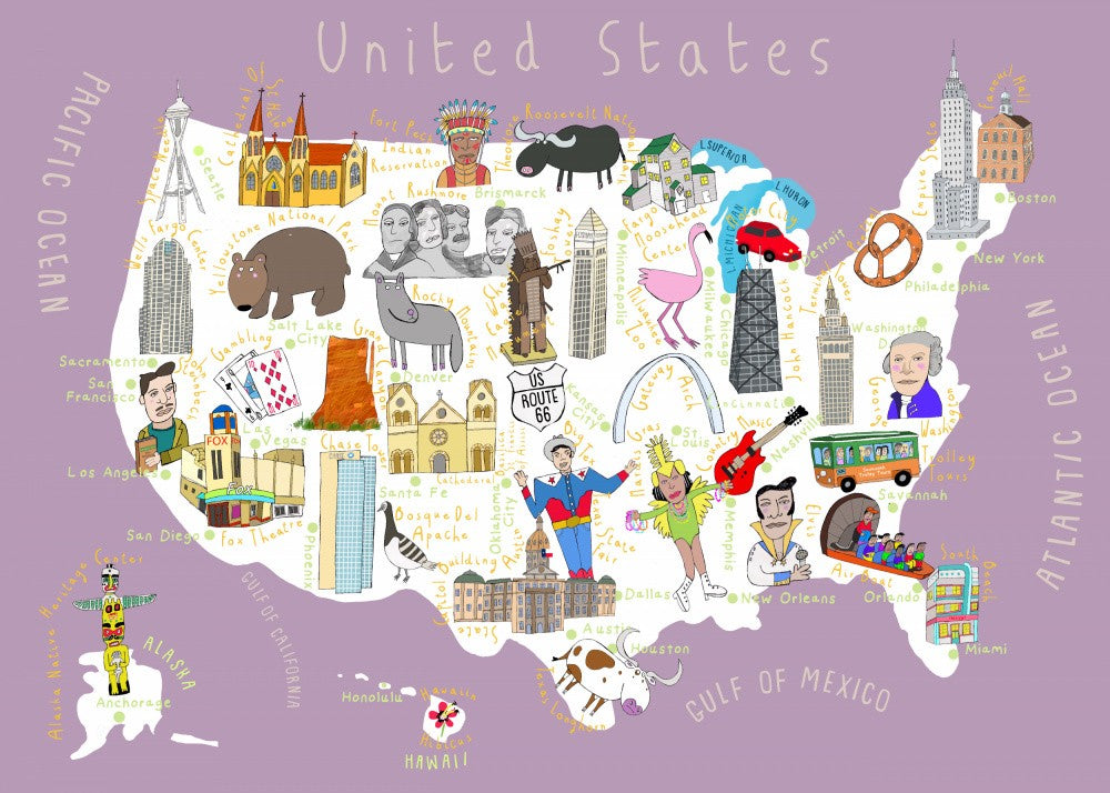 Illustrated Map of the USA by Artist Carla Daly