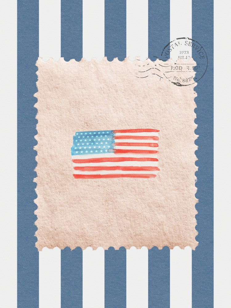 Coastal Stars and Stripes Flag Vintage Stamp Blue Stripes