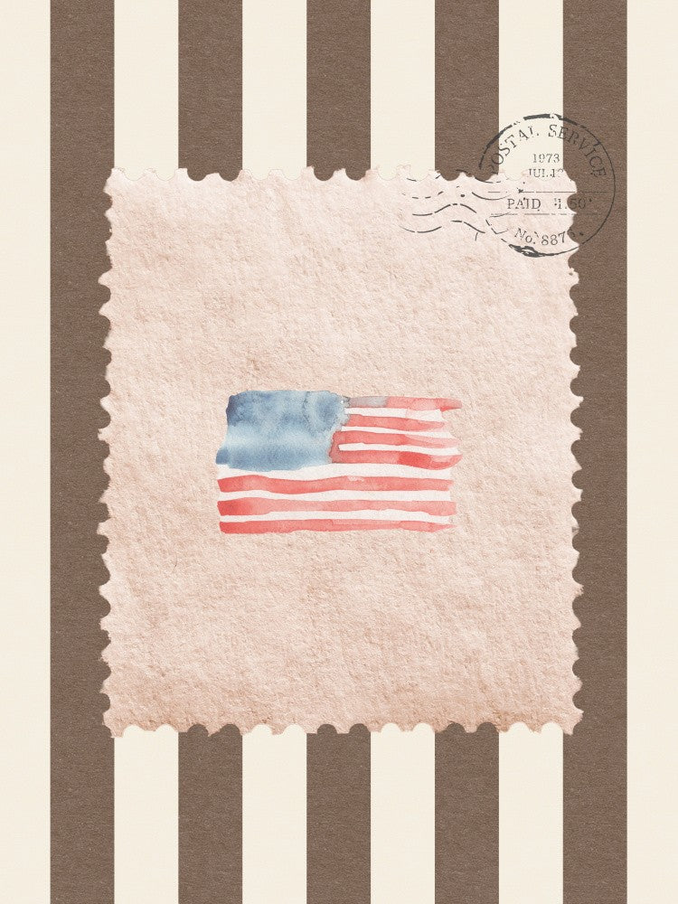 Coastal Flag Vintage Postage Stamp on Brown Stripes