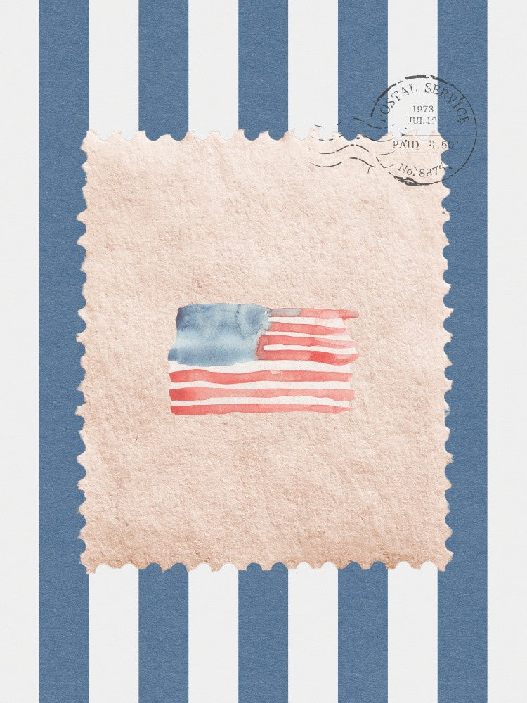 Coastal Flag Vintage Postage Stamp on Blue Stripes