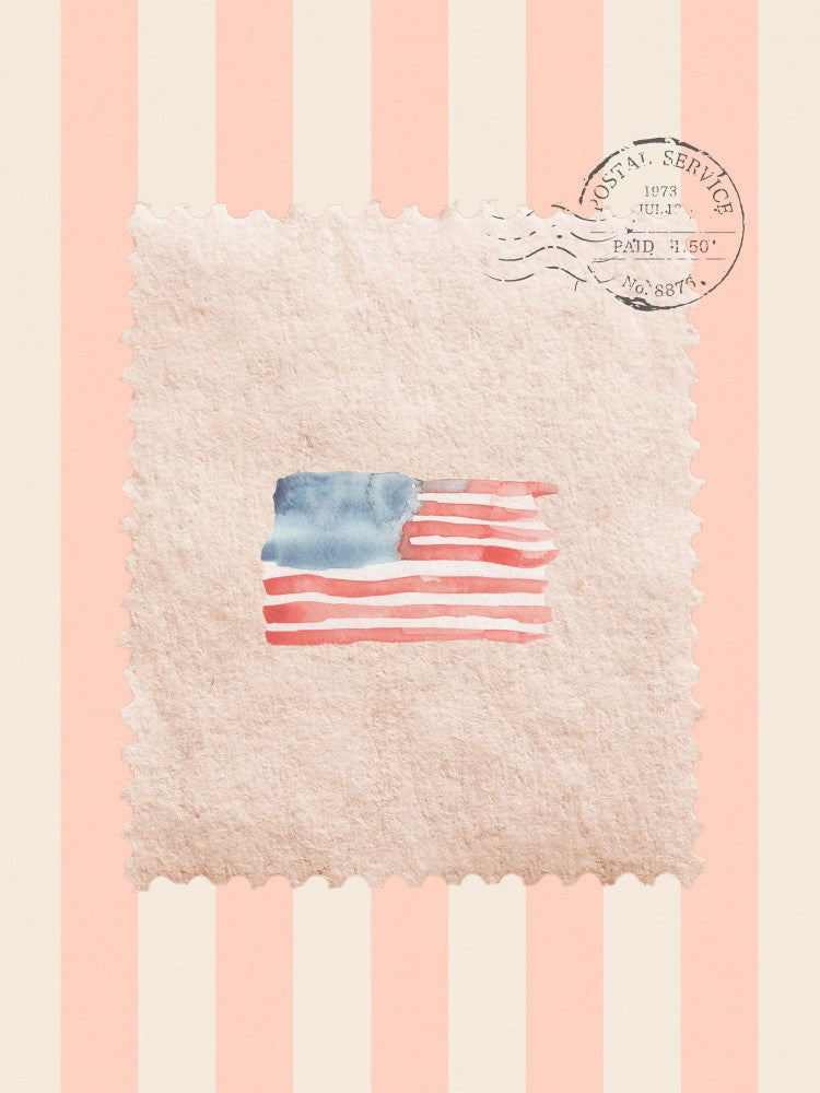 Coastal Flag Vintage Postage Stamp on Peach Stripes