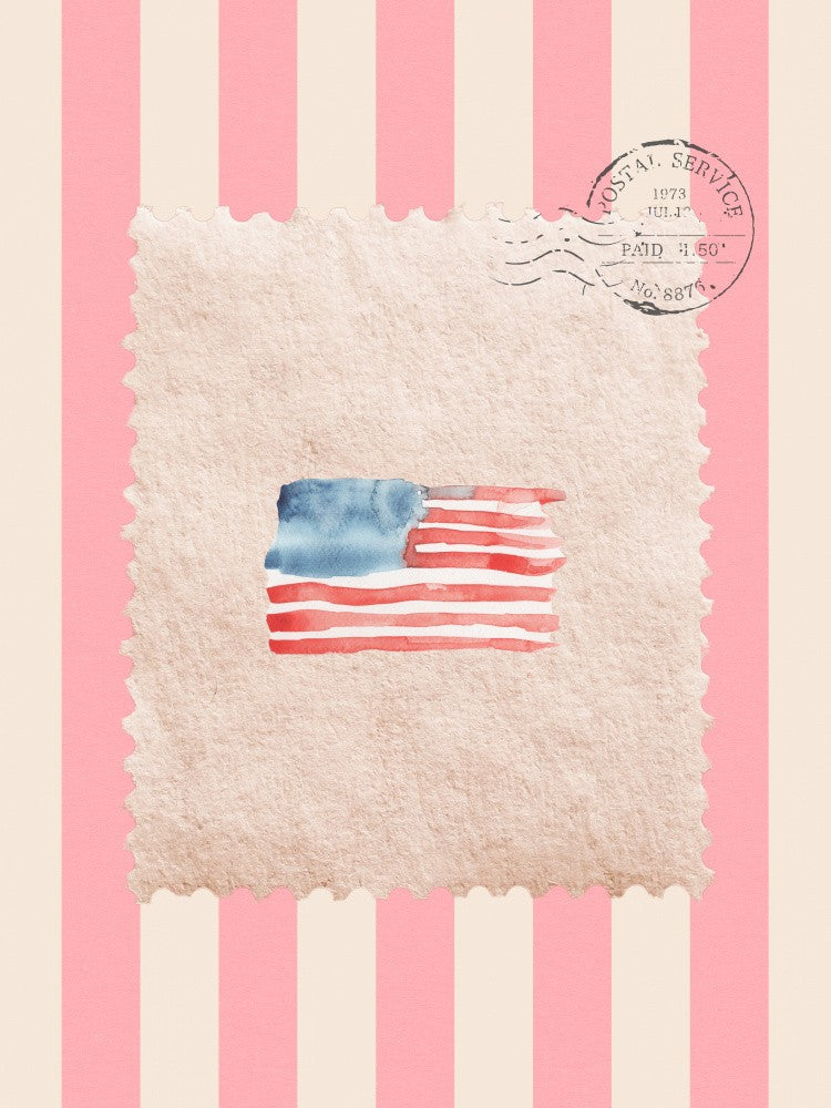 Coastal Flag Vintage Postage Stamp on Pink Stripes