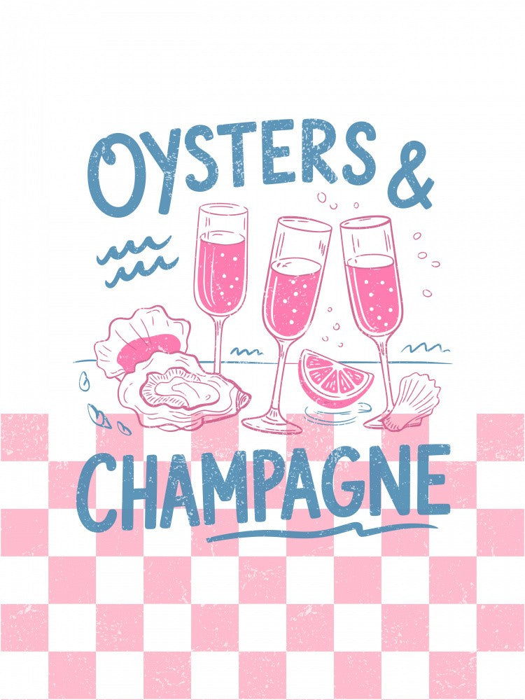 Oysters and Champagne on Pink Checks