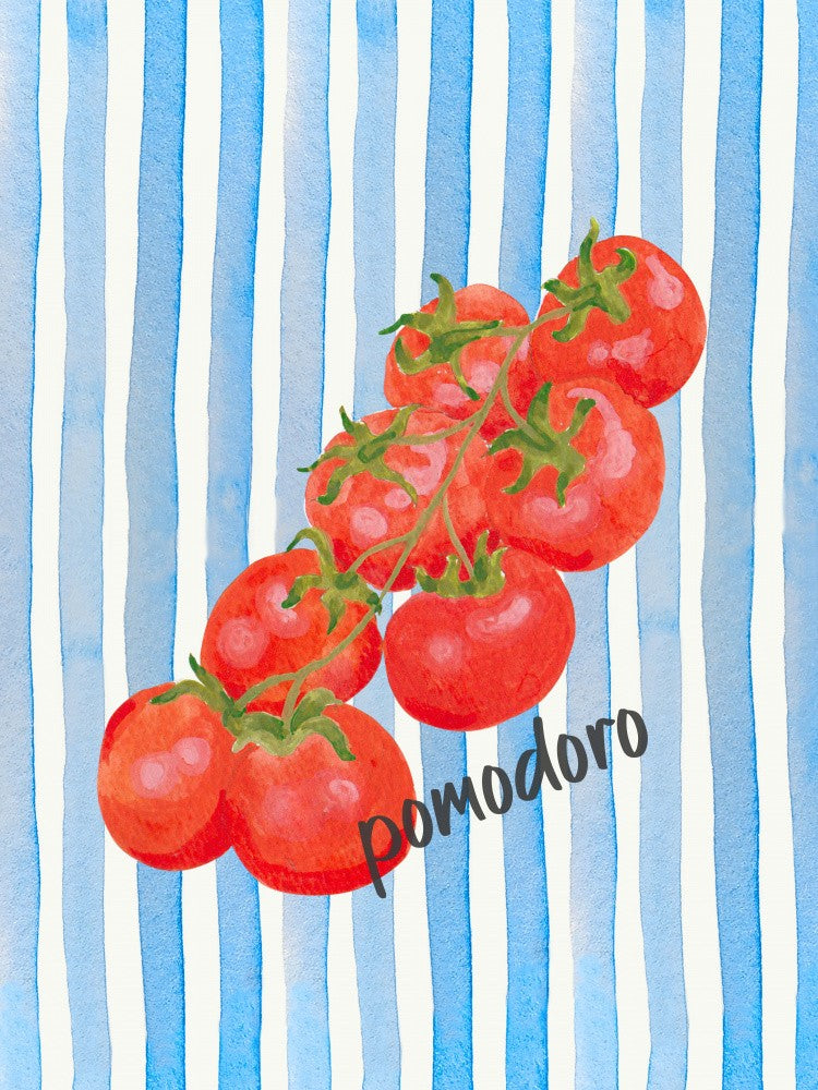 Pomodoro  on Blue Watercolor Stripes