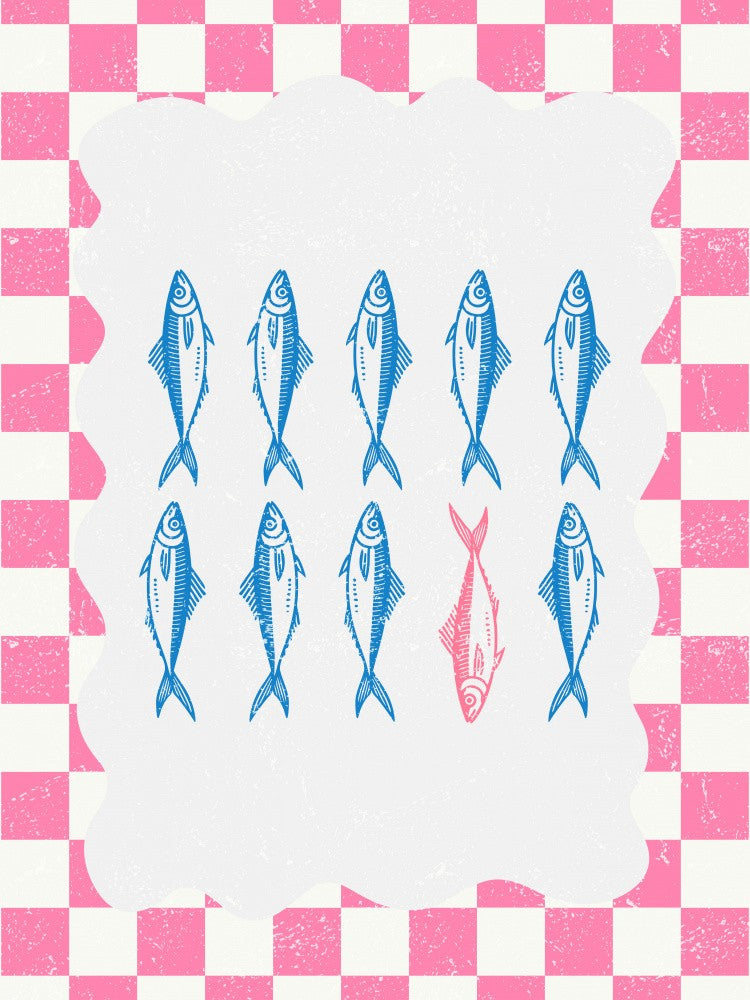 Sardines on Pink Checks