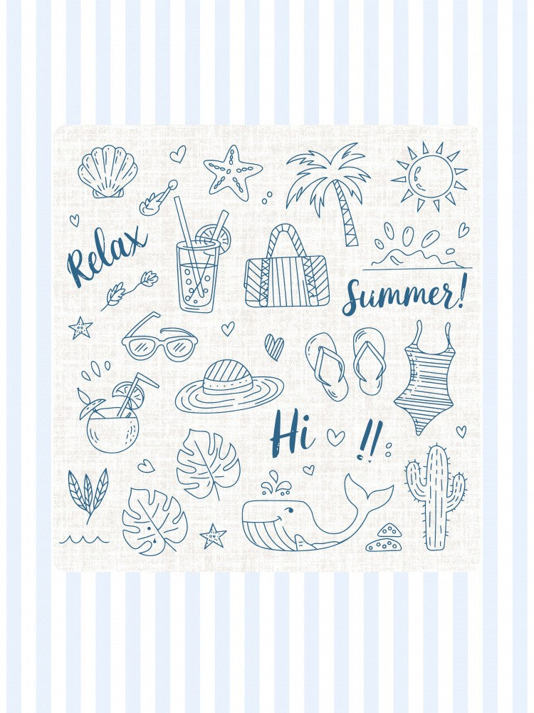 Summer Doodles on Blue Stripes