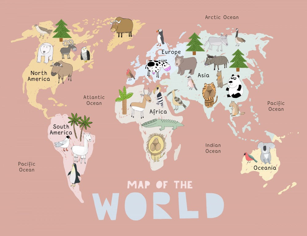 Map of the World with Cute Animals