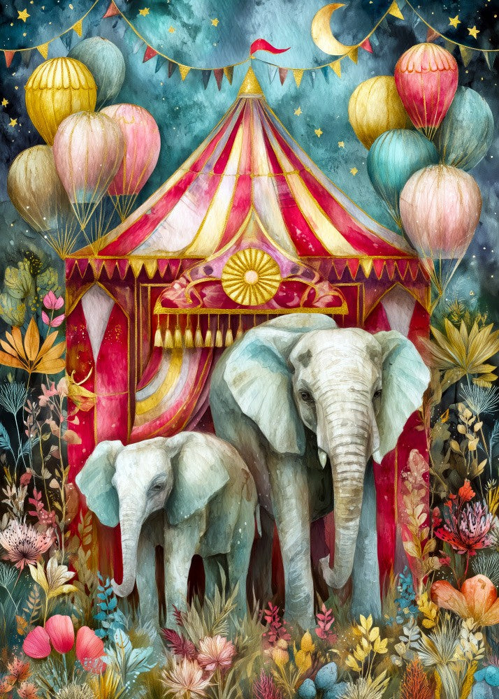 Circus tent and elephants