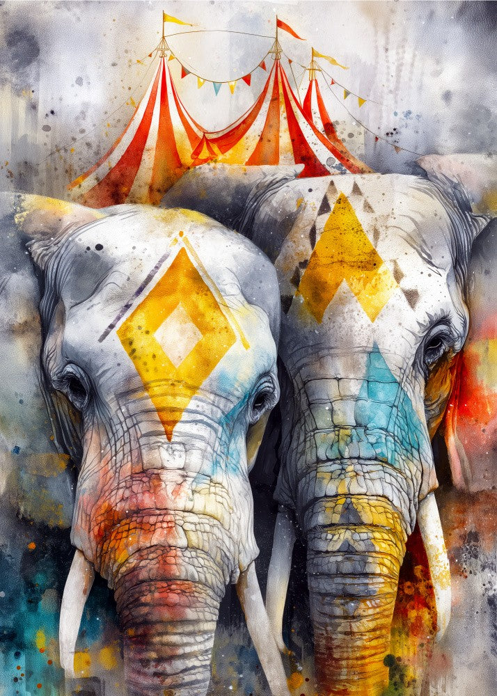 Circus elephants and tent