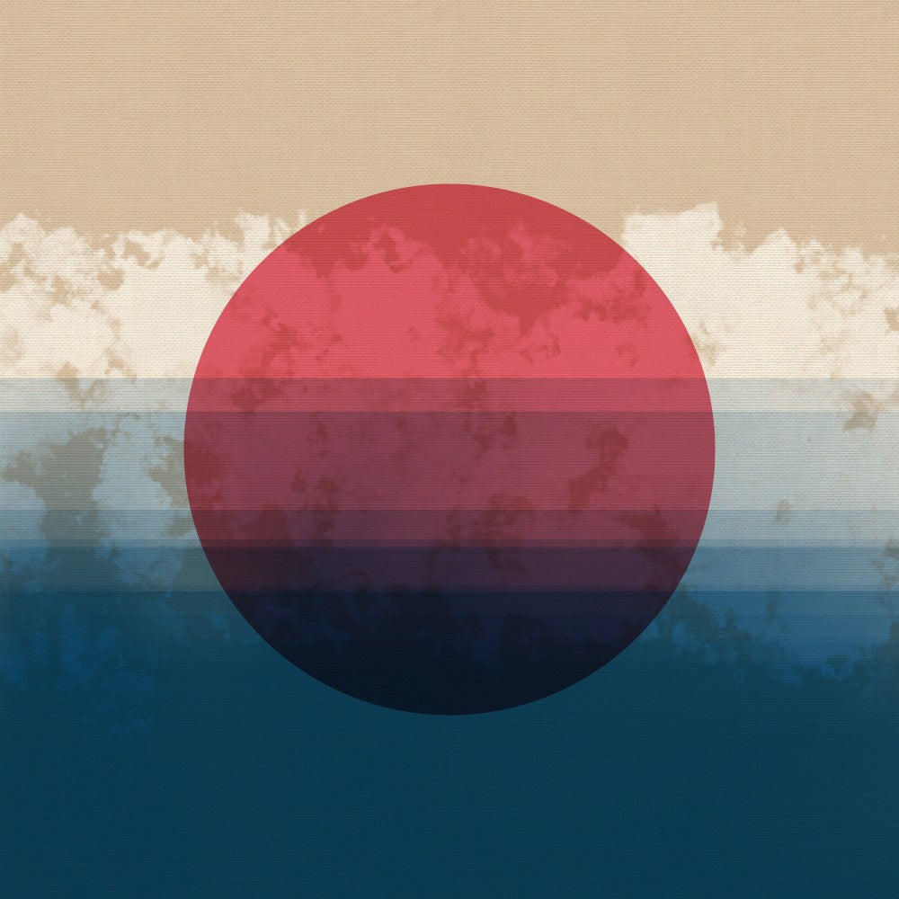 Abstract landscape . Sunset in red, blue, beige.