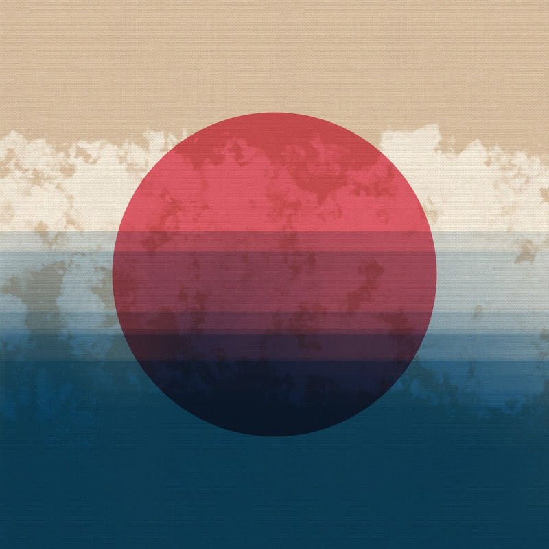 Abstract landscape . Sunset in red, blue, beige.