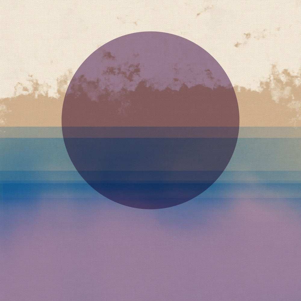 Abstract landscape. Sunset in lilac, blue, beige, white.