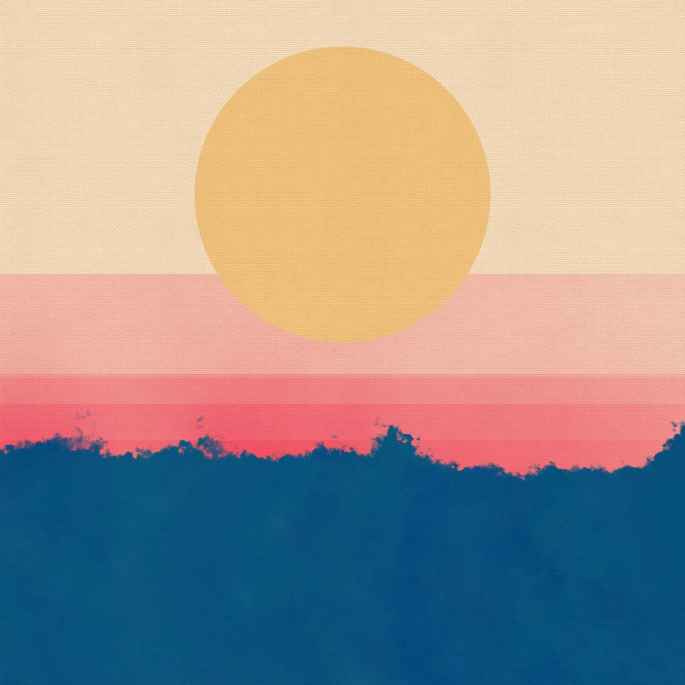 Abstract landscape in neon and pastel colors. Sunrise.
