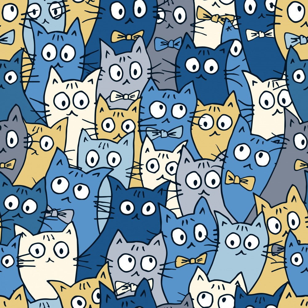 Crazy Cats - Blue and Gold - Pattern