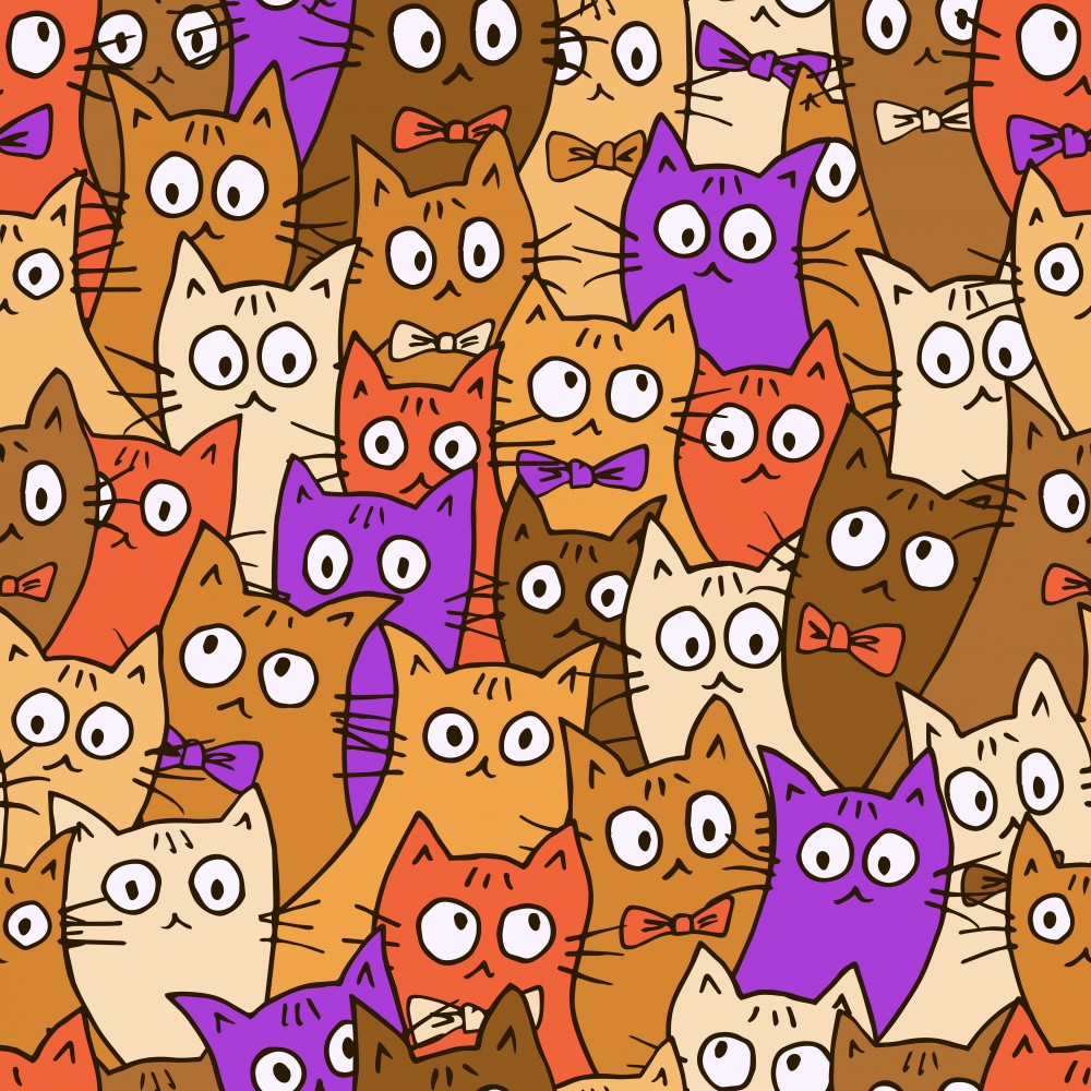Gruselige Katzen - Orange und Lila - Muster