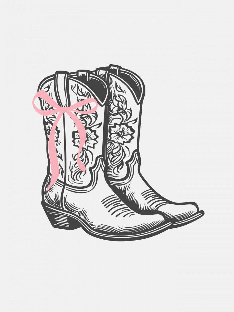 Black Cowgirl Boots with Pink Bow