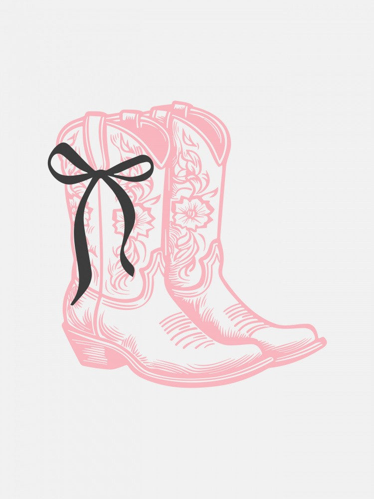 Pink Cowgirl Boots with Black Bow