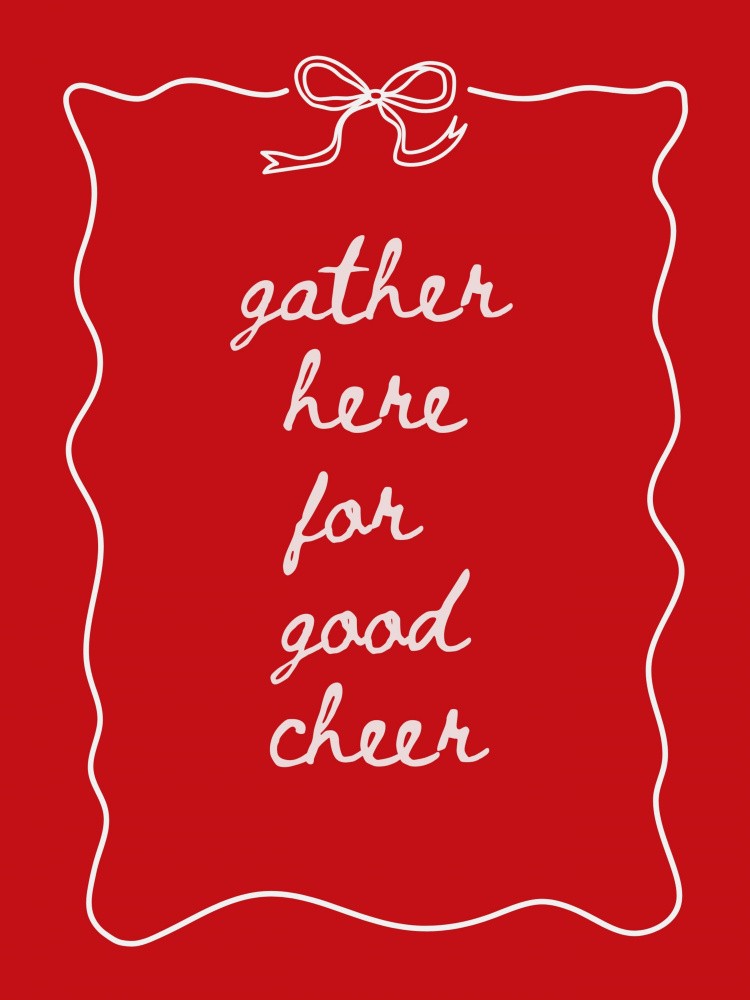 Gather Here - Bow Border - White on Red