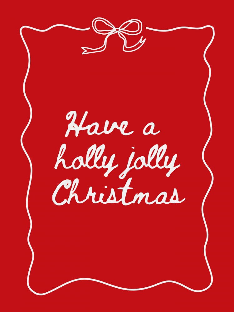 Holly Jolly - Bow Border - White on Red