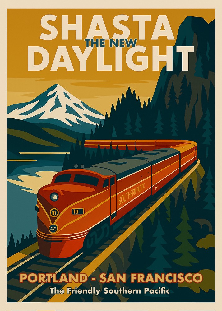 Retro Train Poster Portland - San Francisco