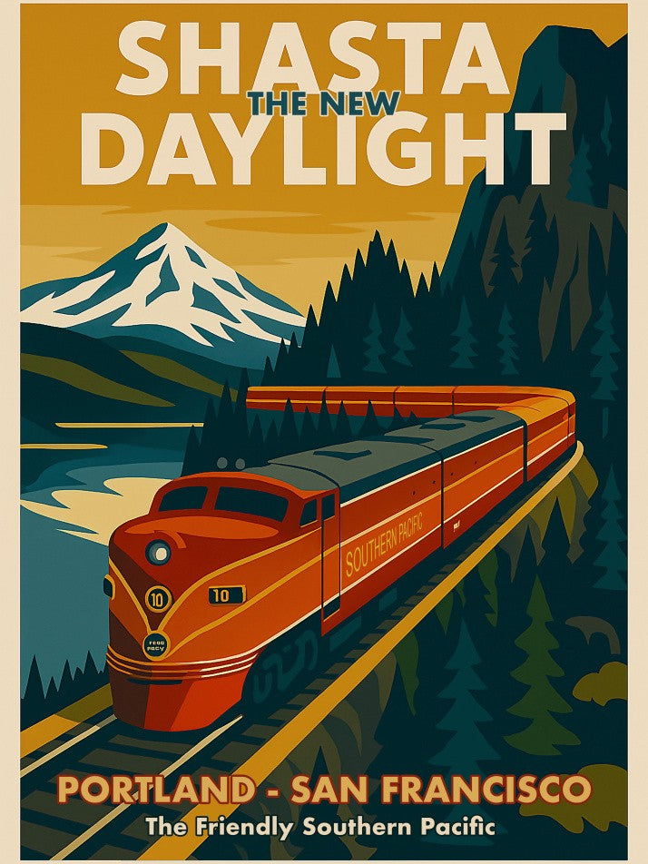Retro Train Poster Portland - San Francisco