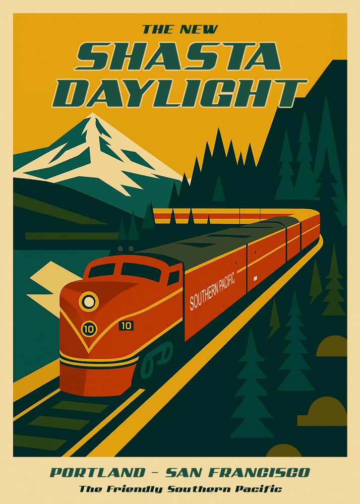 Retro Train Poster Portland - San Francisco