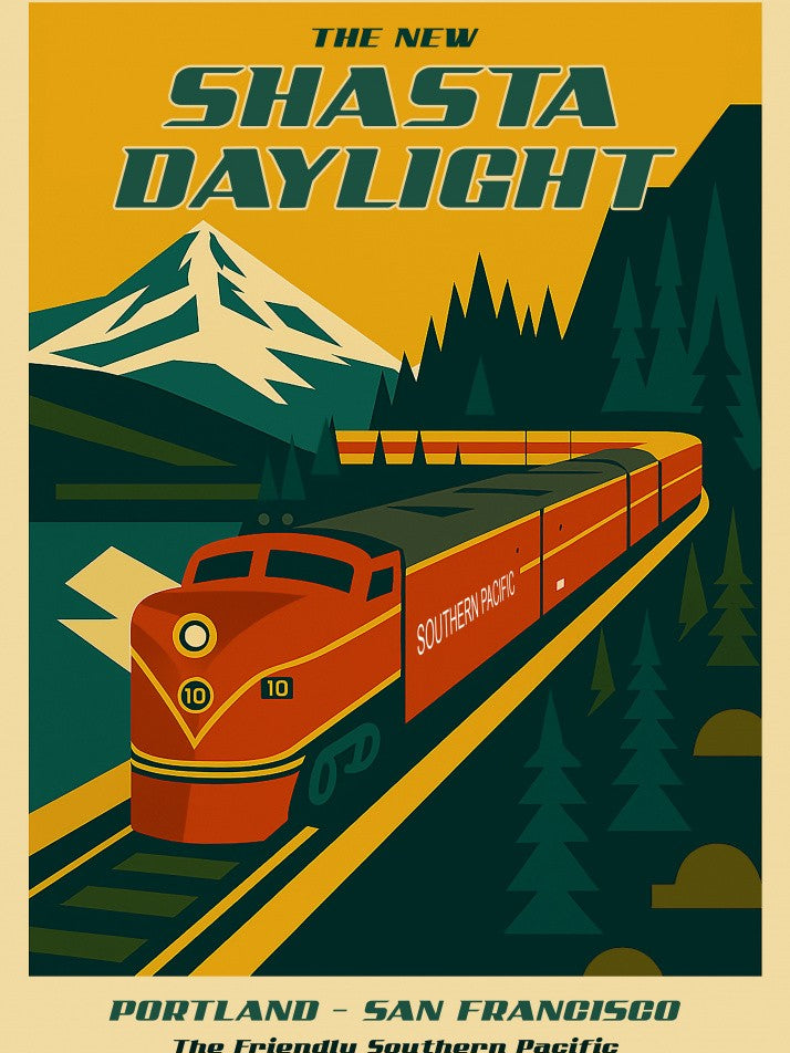 Retro Train Poster Portland - San Francisco