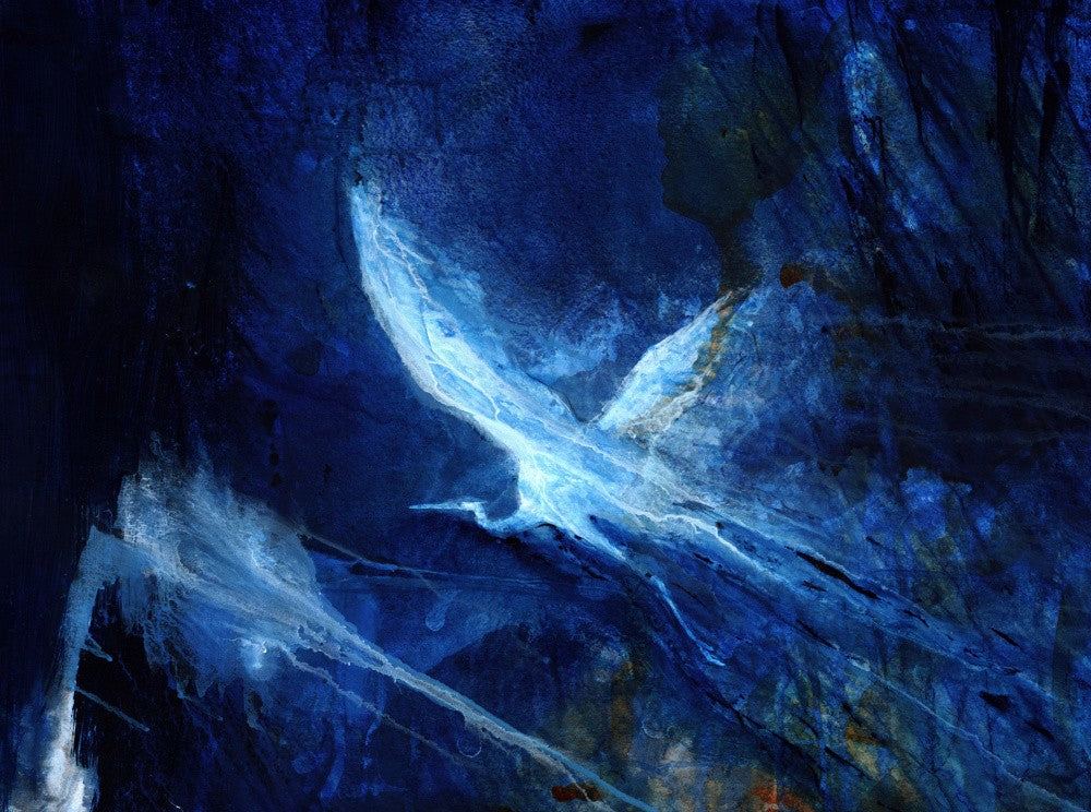 White Heron Blue Abstract