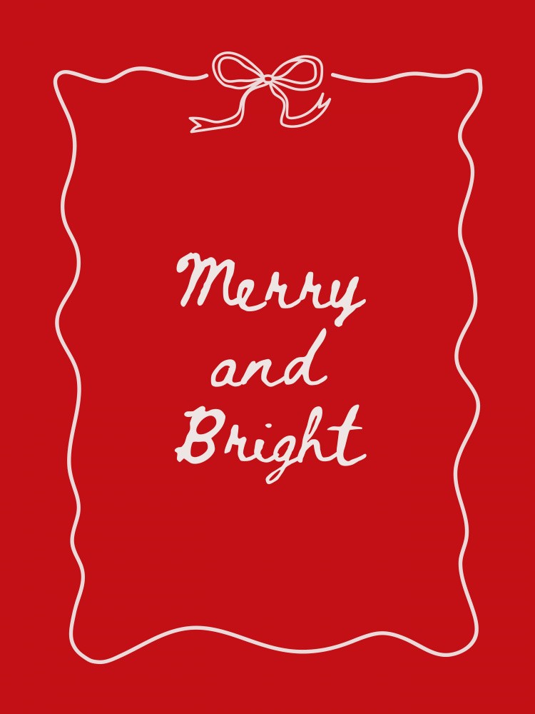 Merry and Bright - White on Red